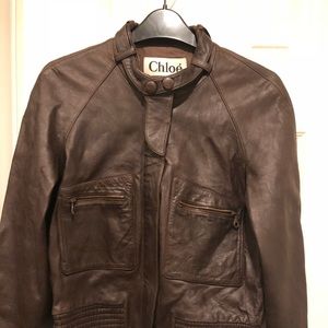 Chloé leather bomber jacket in brown